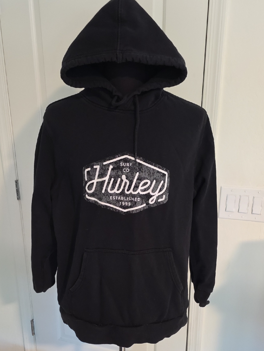Hurley Black Pullover Hoodie with White Logo